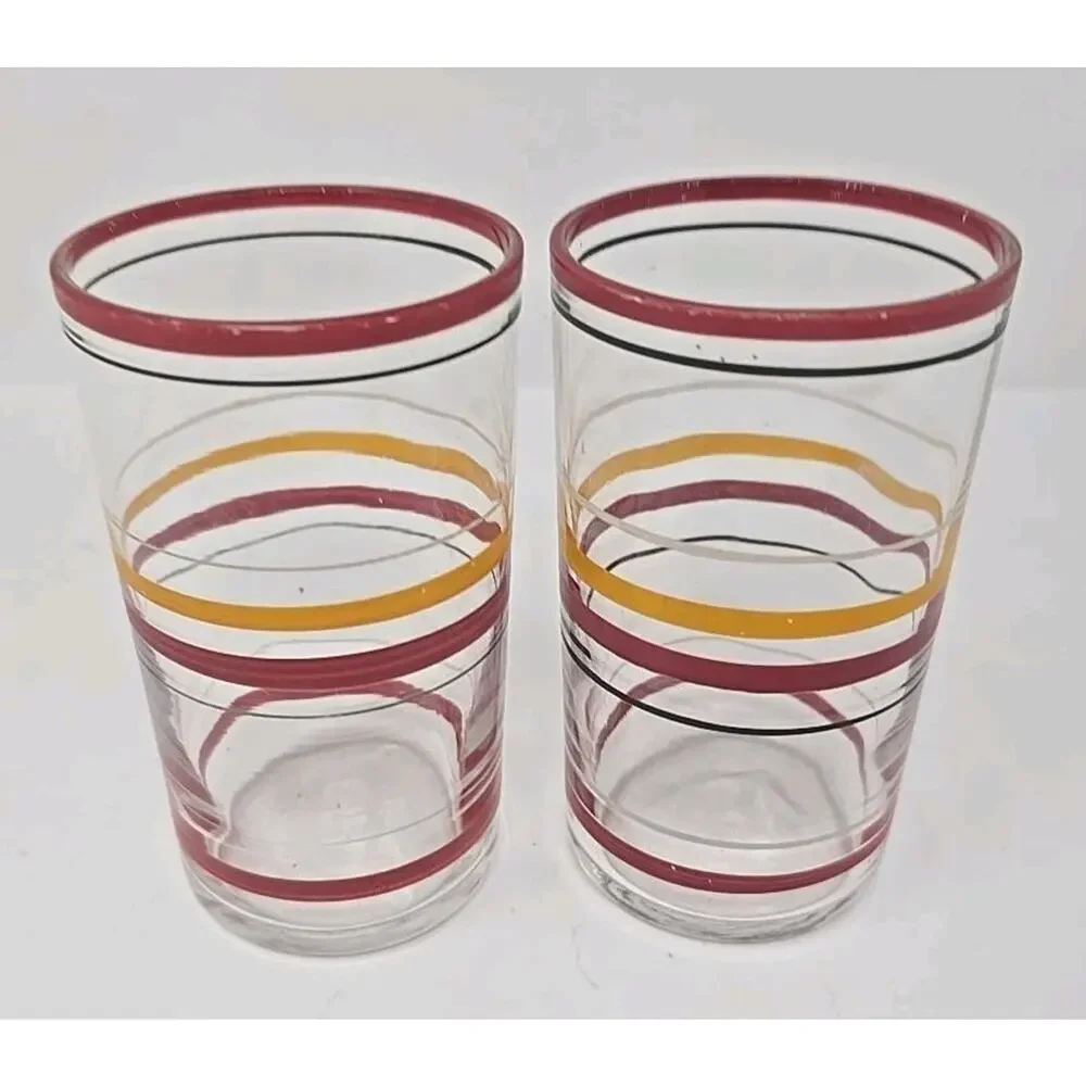 Vintage Juice Glasses Lot of 2 Red and Yellow U186